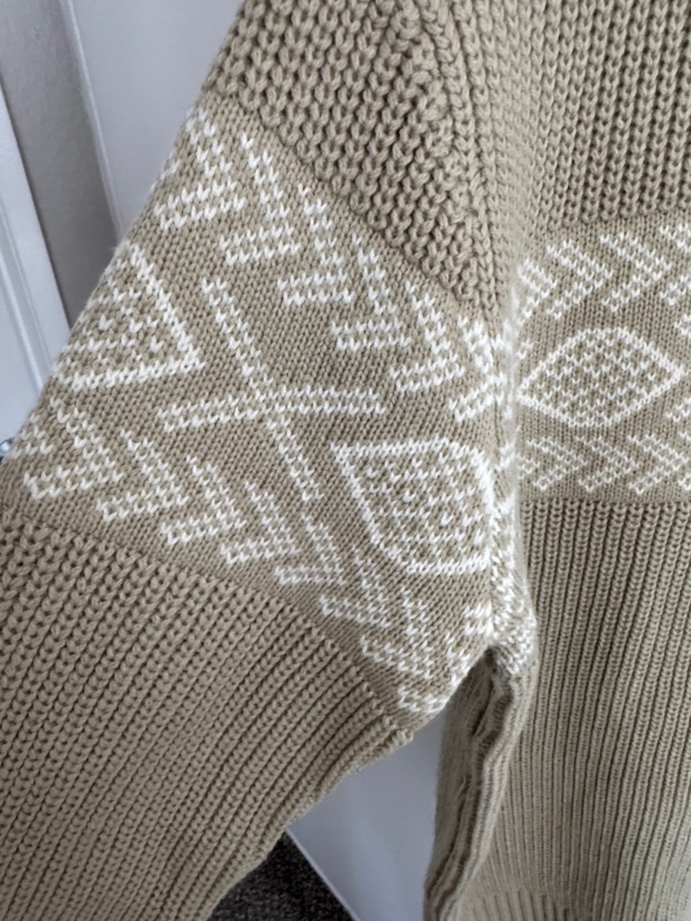 Men’s Half-Zip Knit Sweater in Tan with Cream Pattern - Picture 5 of 9